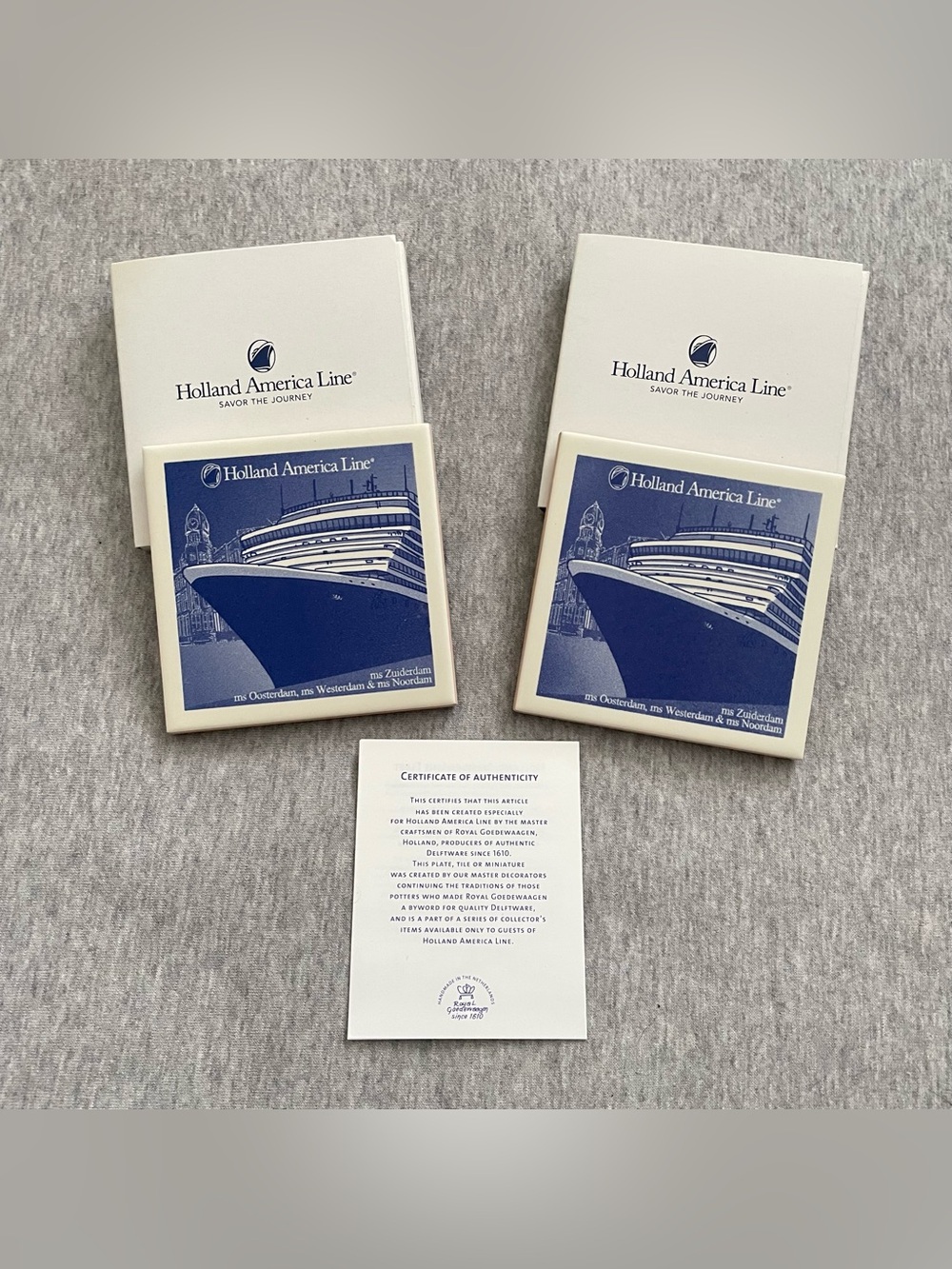 Set of 2 Holland America Line Delftware Coasters New in Original Packaging